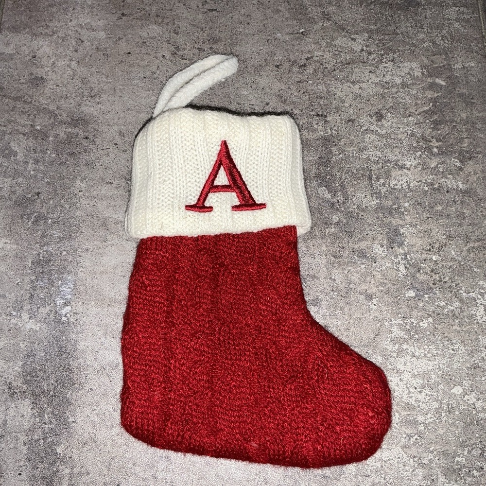 St Nicholas Square Mini Knitted‎ Christmas Stocking 8" Letter A Red White